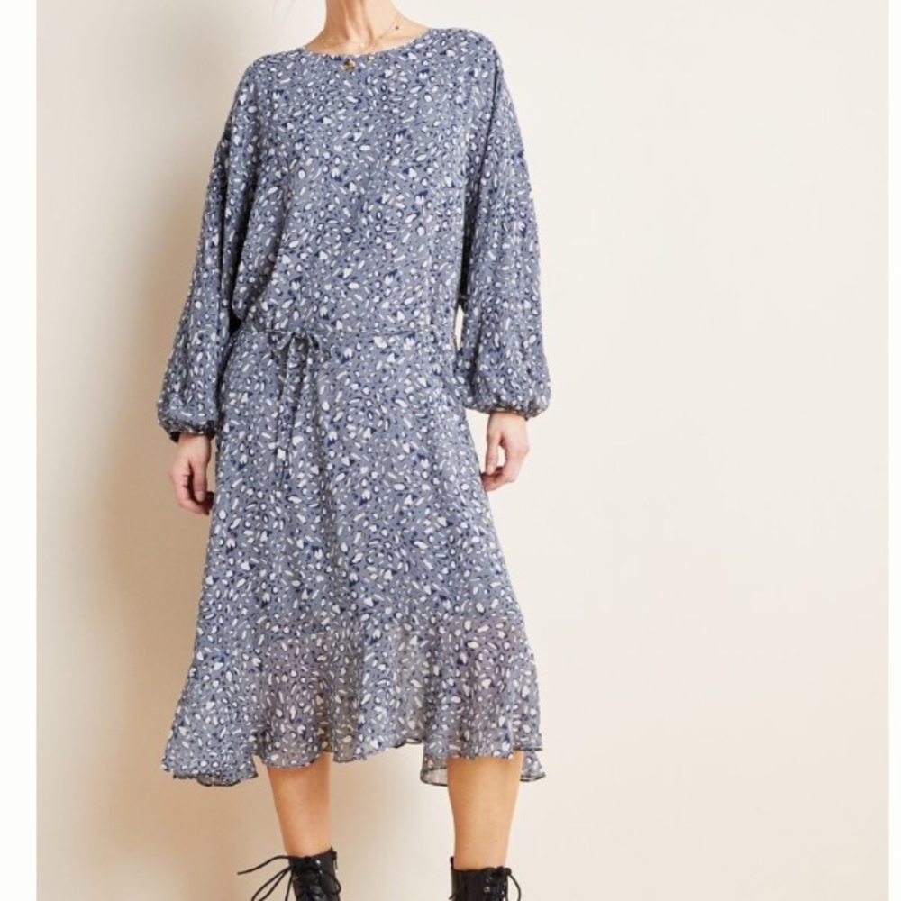 Anthropologie Blue Floral Midi Dress